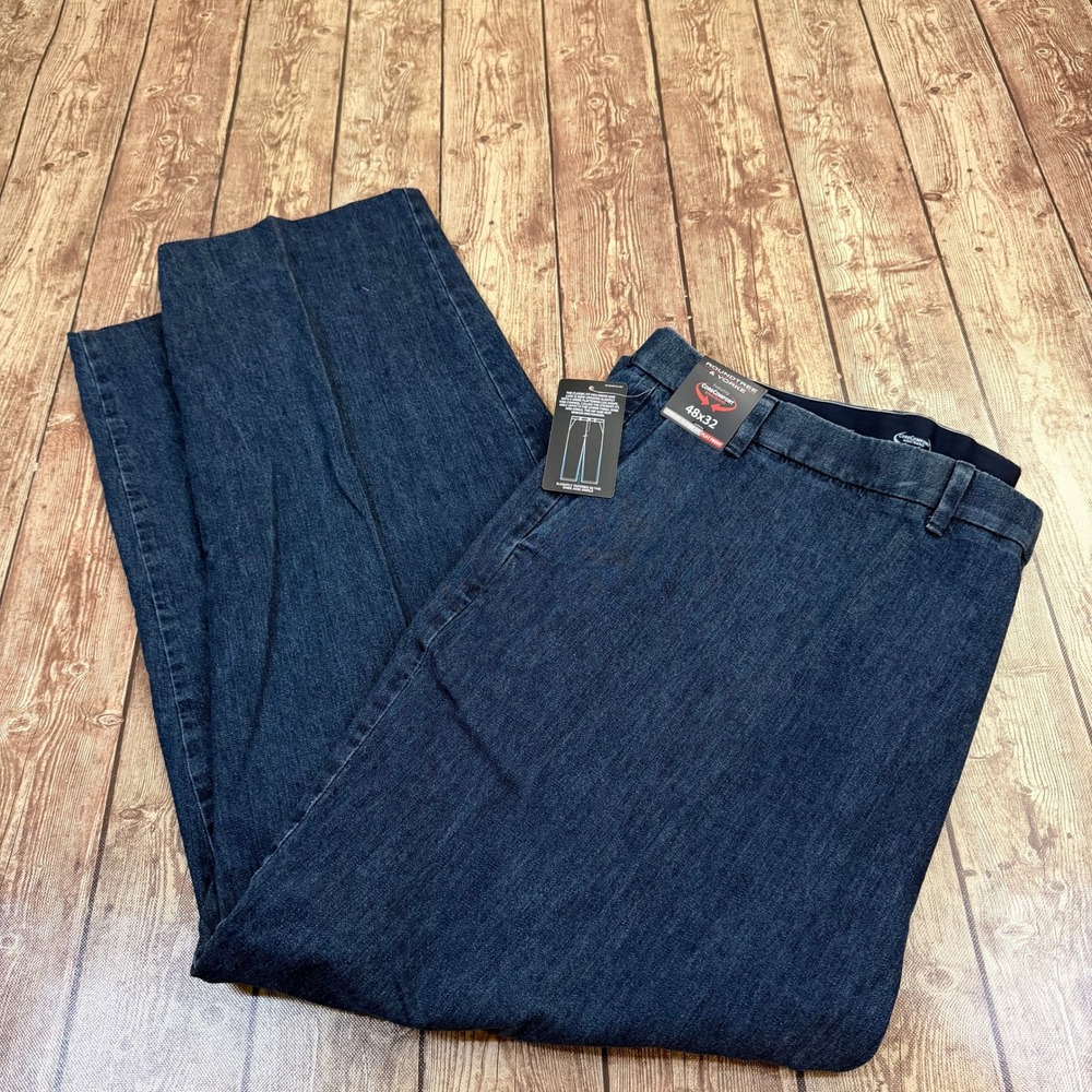 Roundtree Yorke Stewart Classic Fit Pants Mens 48x32 Blue CoreComfort Denim NWT
